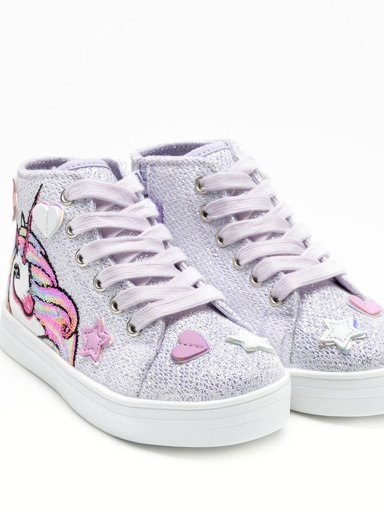 Lelli Kelly Lilac Purple Unicorn Hi Top Trainers - Image 2 of 4