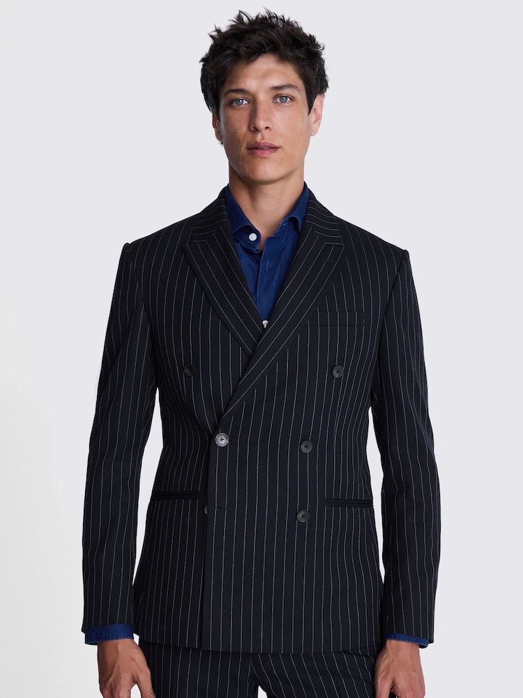 MOSS Blue Slim Fit Stripe Double Breasted Jacket - Image 1 of 1