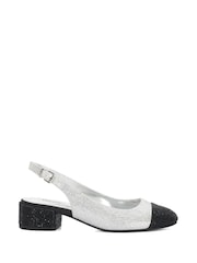 Dune London Silver/Black Casing Sling Back Block Heel Sandals - Image 2 of 6