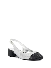 Dune London Silver/Black Casing Sling Back Block Heel Sandals - Image 3 of 6