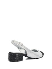 Dune London Silver/Black Casing Sling Back Block Heel Sandals - Image 4 of 6