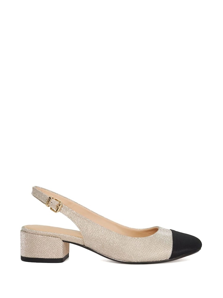 Dune London Gold Casing Sling Back Block Heel Sandals - Image 2 of 5
