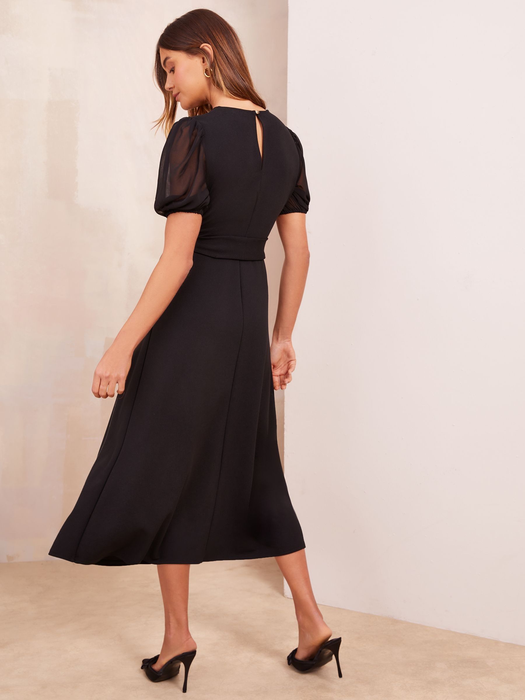【超歓迎】 Black These Like Friends Buy Chiffon Belt Tie Sleeve Puff ワンピース