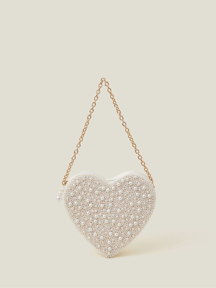 Accessorize Natural Pearl Embellished Heart Bag - Image 1 of 2