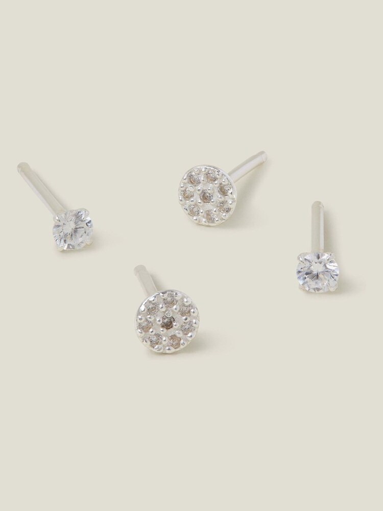 Accessorize Silver Tone Sterling Diamante Stud Earrings 2 Pack - Image 1 of 2 Accessorize Silver Tone Sterling Diamante Stud Earrings 2 Pack - Image 1 of 2