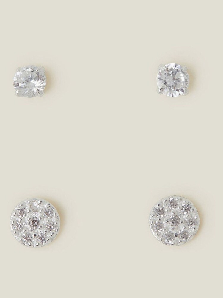 Accessorize Silver Tone Sterling Diamante Stud Earrings 2 Pack - Image 2 of 2 Accessorize Silver Tone Sterling Diamante Stud Earrings 2 Pack - Image 2 of 2