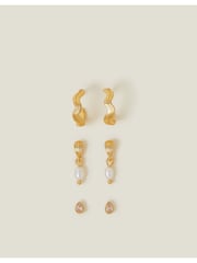 Accessorize Gold Plated 14ct Pearl Wave Stud and Hoop Earrings 3 Pack - Image 1 of 1