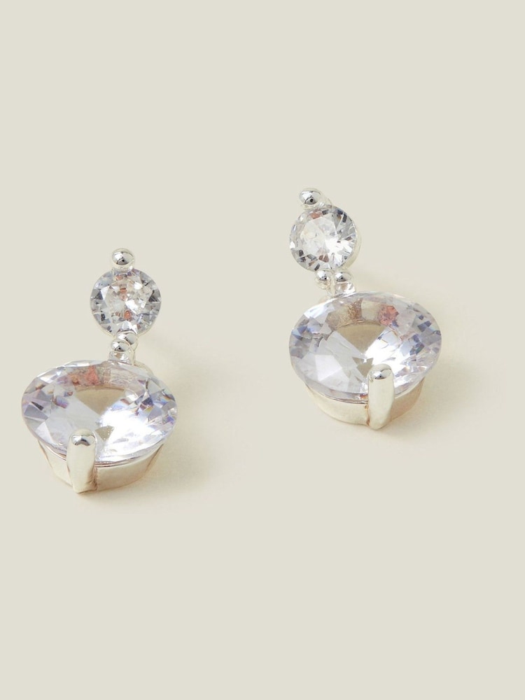 Accessorize Silver Tone Sterling Crystal Drop Stud Earrings - Image 1 of 2