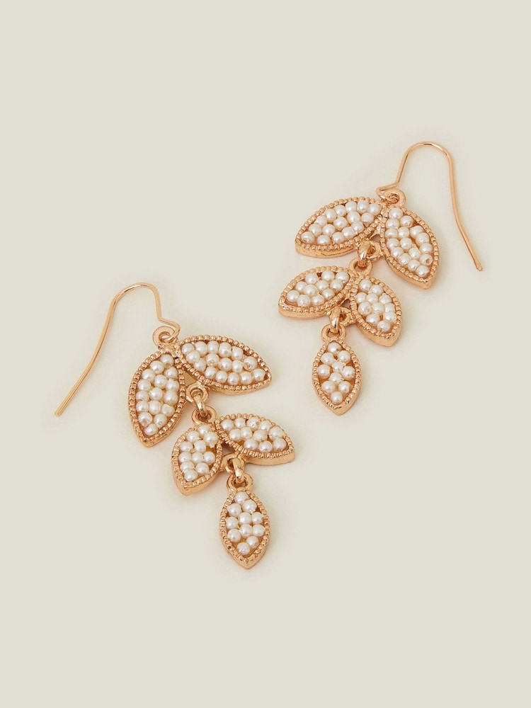 Accessorize Cream Beaded Leaf Earrings - Image 1 of 2