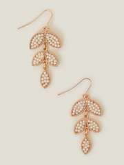 Accessorize Cream Beaded Leaf Earrings - Image 2 of 2