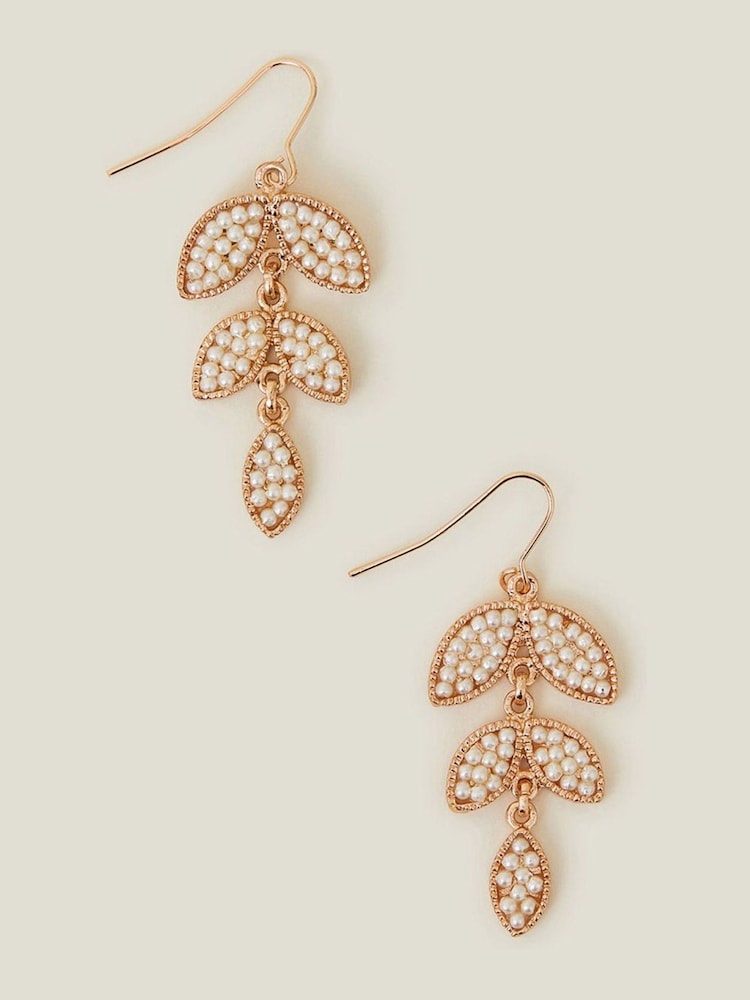Accessorize Cream Beaded Leaf Earrings - Image 2 of 2