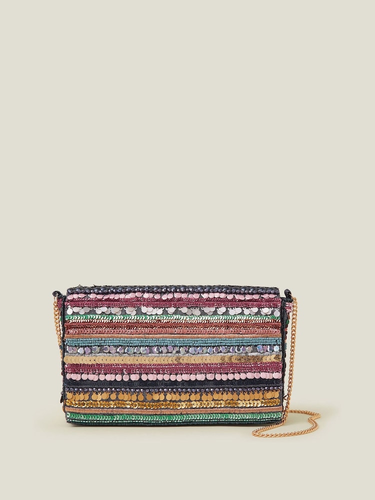 Accessorize Black Sequin Embellished Clutch Bag - Image 1 of 3