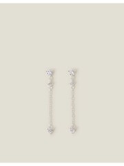 Accessorize Silver Tone Sterling Diamante Long Drop Earrings - Image 1 of 3