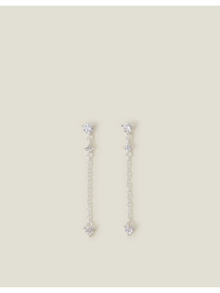 Accessorize Silver Tone Sterling Diamante Long Drop Earrings - Image 1 of 3
