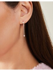 Accessorize Silver Tone Sterling Diamante Long Drop Earrings - Image 2 of 3
