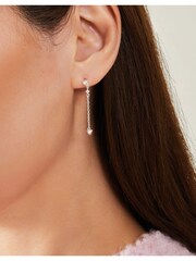 Accessorize Silver Tone Sterling Diamante Long Drop Earrings - Image 3 of 3