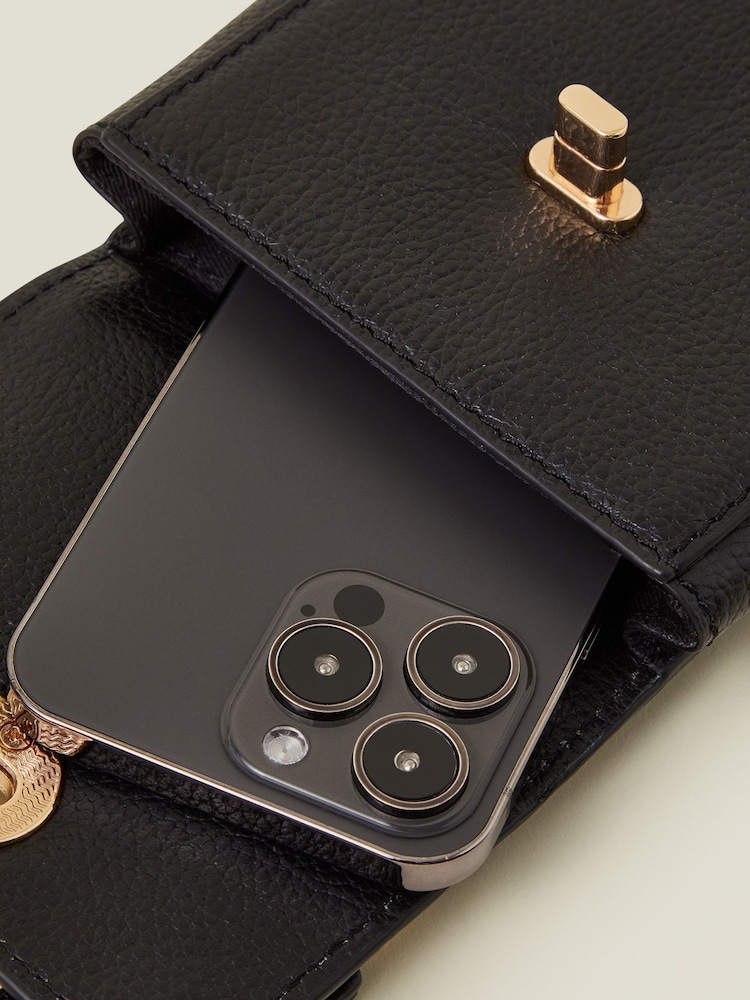 Accessorize Black Twist Lock Leather Phone Bag - Image 3 of 4