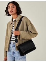 Accessorize Black Zip Flap Leather Crossbody Bag - Image 1 of 3