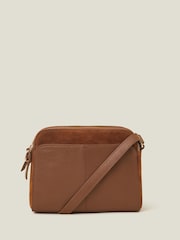 Accessorize Brown Double Zip Leather Crossbody Bag - Image 2 of 3