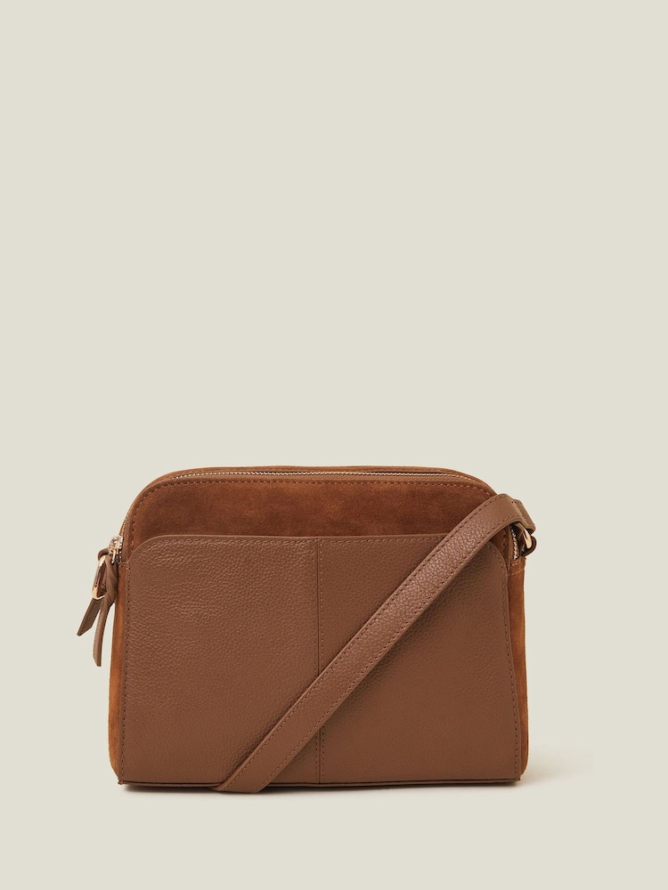 Accessorize Brown Double Zip Leather Crossbody Bag - Image 2 of 3
