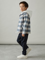 Reiss Blue Ostler 9-13 yrs Long Sleeved Hooded Check Overshirt - Image 1 of 4