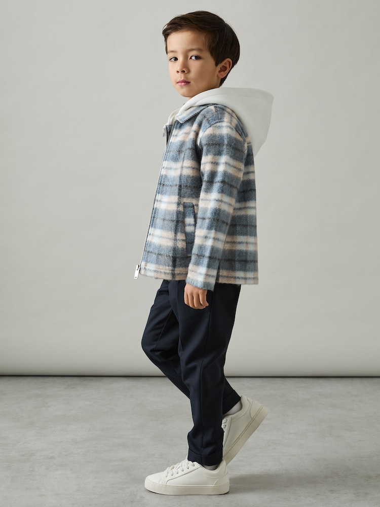Reiss Blue Ostler 9-13 yrs Long Sleeved Hooded Check Overshirt - Image 1 of 4