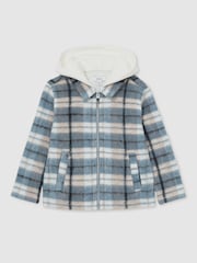 Reiss Blue Ostler 9-13 yrs Long Sleeved Hooded Check Overshirt - Image 2 of 4