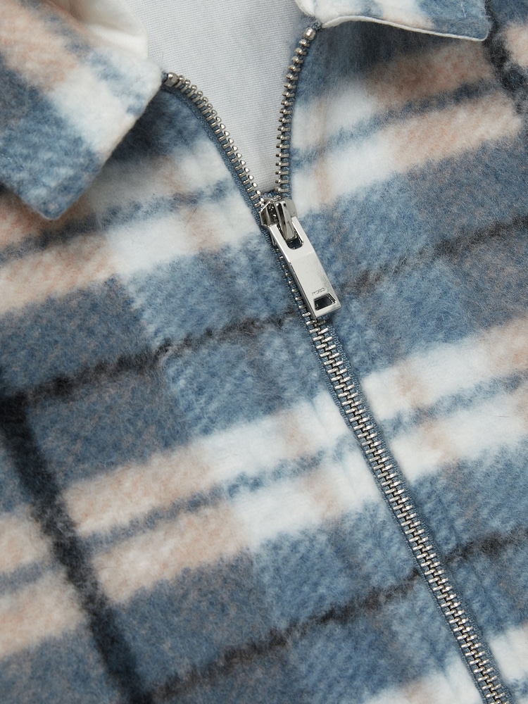 Reiss Blue Ostler 9-13 yrs Long Sleeved Hooded Check Overshirt - Image 4 of 4