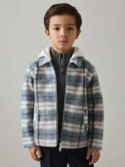 Reiss Blue Ostler 3-9 yrs Long Sleeved Hooded Check Overshirt - Image 1 of 4