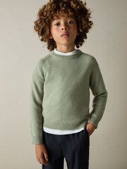 Reiss Sage Green Cloud Merino Wool-Blend Crew-Neck Jumper - Image 2 of 4
