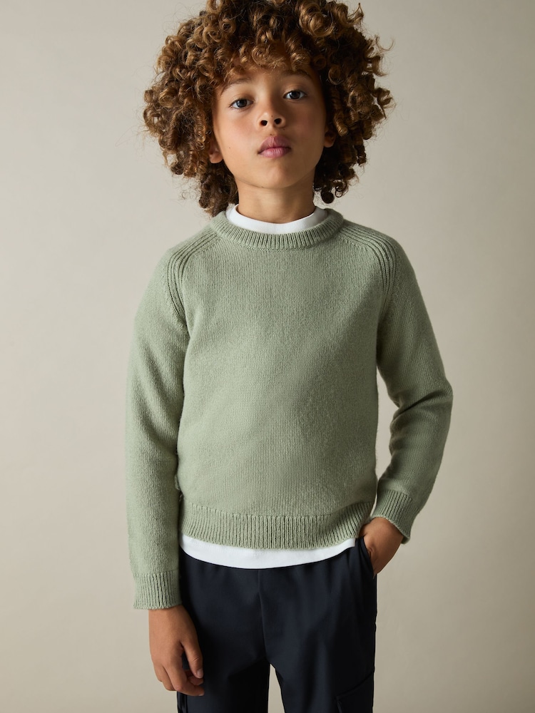 Reiss Sage Green Cloud Merino Wool-Blend Crew-Neck Jumper - Image 2 of 4