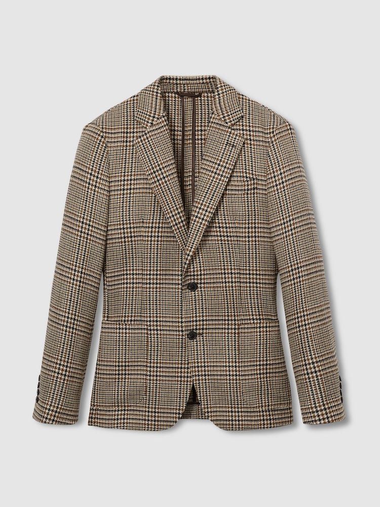 Reiss Brown Bletchley Atelier Single-Breasted Blazer in Wool Prince of Wales-Check - Image 2 of 8