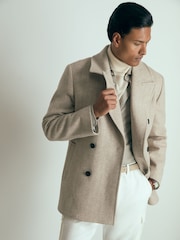 Reiss Oatmeal Fiesole Wool-Blend Pinstripe Pea Coat - Image 1 of 6