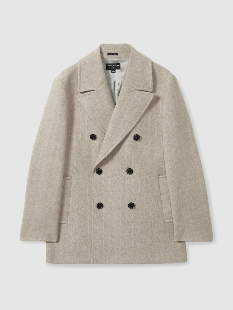 Reiss Oatmeal Fiesole Wool-Blend Pinstripe Pea Coat - Image 2 of 6