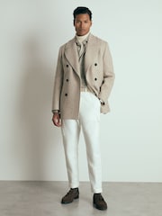 Reiss Oatmeal Fiesole Wool-Blend Pinstripe Pea Coat - Image 3 of 6