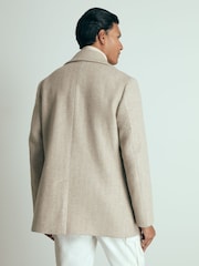 Reiss Oatmeal Fiesole Wool-Blend Pinstripe Pea Coat - Image 5 of 6