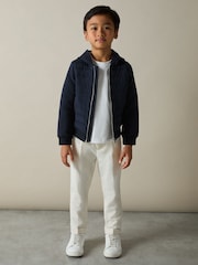 Reiss Navy Taylor 3-9 yrs Interlock Hybrid Hooded Puffer Jacket - Image 1 of 4