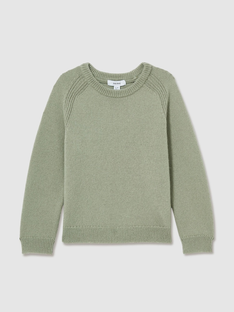 Reiss Sage Green Cloud 9-13 yrs Merino Wool-Blend Crew-Neck Jumper - Image 2 of 4