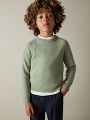 Reiss Sage Green Cloud 9-13 yrs Merino Wool-Blend Crew-Neck Jumper - Image 3 of 4