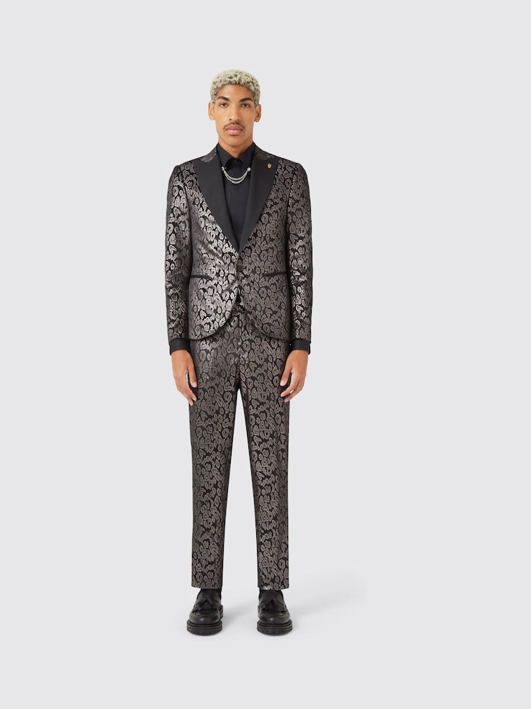 Twisted Tailor Croială slim fit Ferbane Metalic Leopard Imprimeu Negru Jachetă - Image 1 of 5