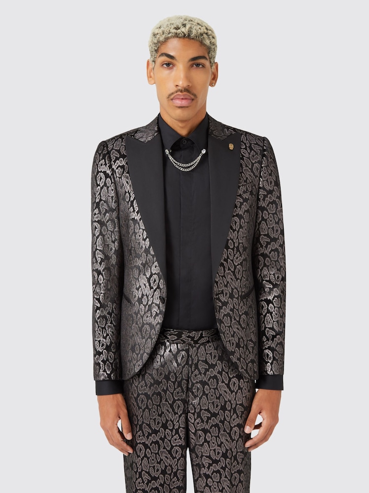 Twisted Tailor Croială slim fit Ferbane Metalic Leopard Imprimeu Negru Jachetă - Image 2 of 5