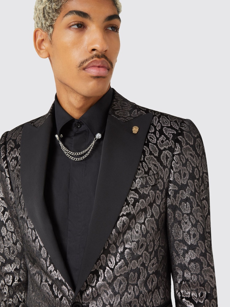 Twisted Tailor Croială slim fit Ferbane Metalic Leopard Imprimeu Negru Jachetă - Image 4 of 5