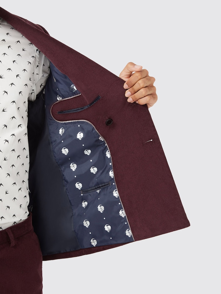 Twisted Tailor Red Slim Fit Red Dunmore Wine Corduroy Jacket - Image 5 of 5