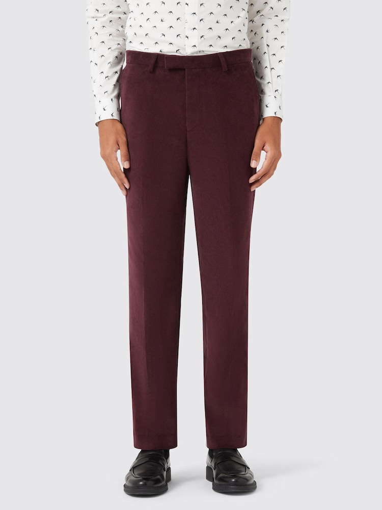Twisted Tailor Red Slim Fit Dunmore Wine Corduroy Trousers - Image 1 of 4