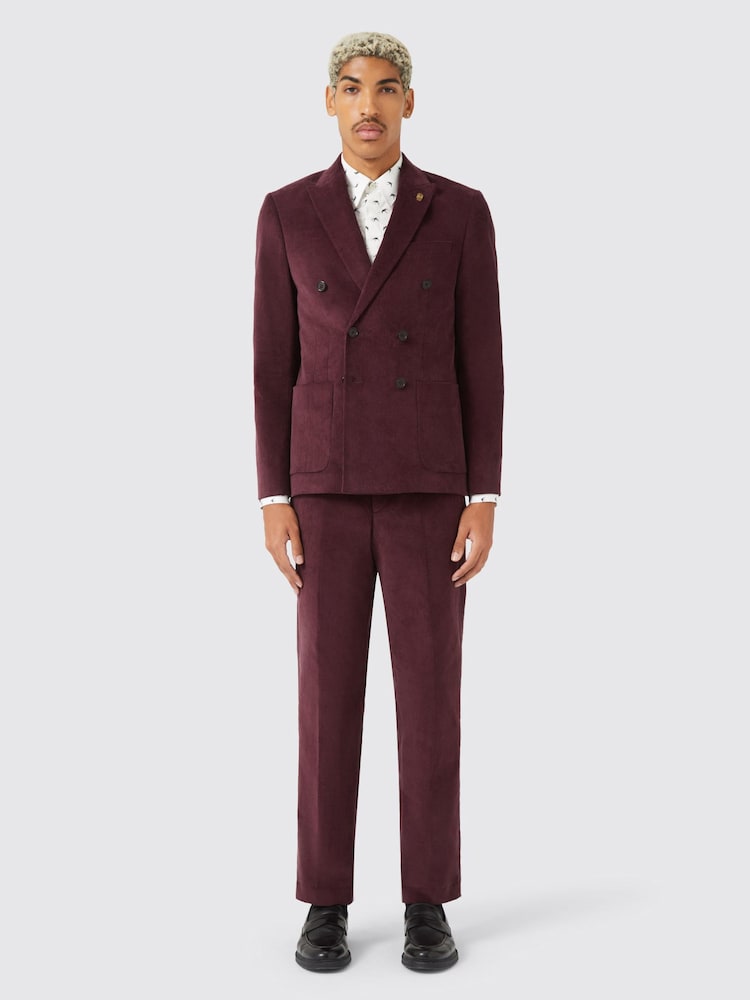 Twisted Tailor Red Slim Fit Dunmore Wine Corduroy Trousers - Image 4 of 4
