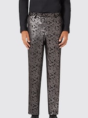 Twisted Tailor Black Slim Fit Ferbane Metallic Leopard Print Trousers - Image 1 of 4