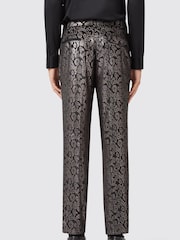 Twisted Tailor Black Slim Fit Ferbane Metallic Leopard Print Trousers - Image 2 of 4