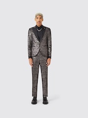 Twisted Tailor Black Slim Fit Ferbane Metallic Leopard Print Trousers - Image 4 of 4