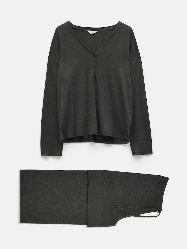 Hush Grey Elmir Henley Jersey Pyjamas - Image 5 of 5