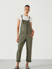 Hush Green Ellie Relaxed Denim Cropped 100% Cotton Dungarees - Image 1 of 5